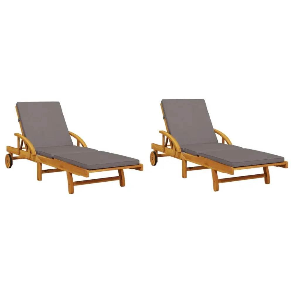 vidaXL Sun Lounger Set of 2 Brown Solid Acacia wood Standard Size - Estalios