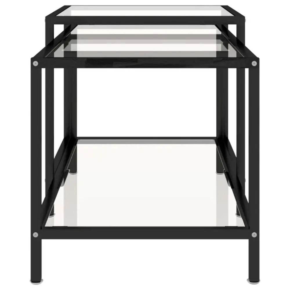 Unleash Style: Black Metal Tempered Glass Tea Table Set! Black Metal and Glass Nesting Coffee Table. - Black Metal and Glass Coffee Table Set - Estalios