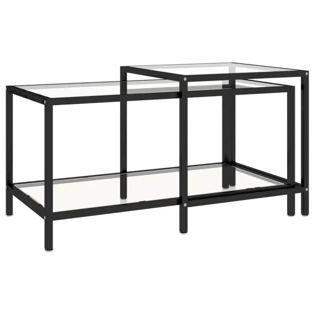 Unleash Style: Black Metal Tempered Glass Tea Table Set! Black Metal and Glass Nesting Coffee Table. - Black Metal and Glass Coffee Table Set - Estalios