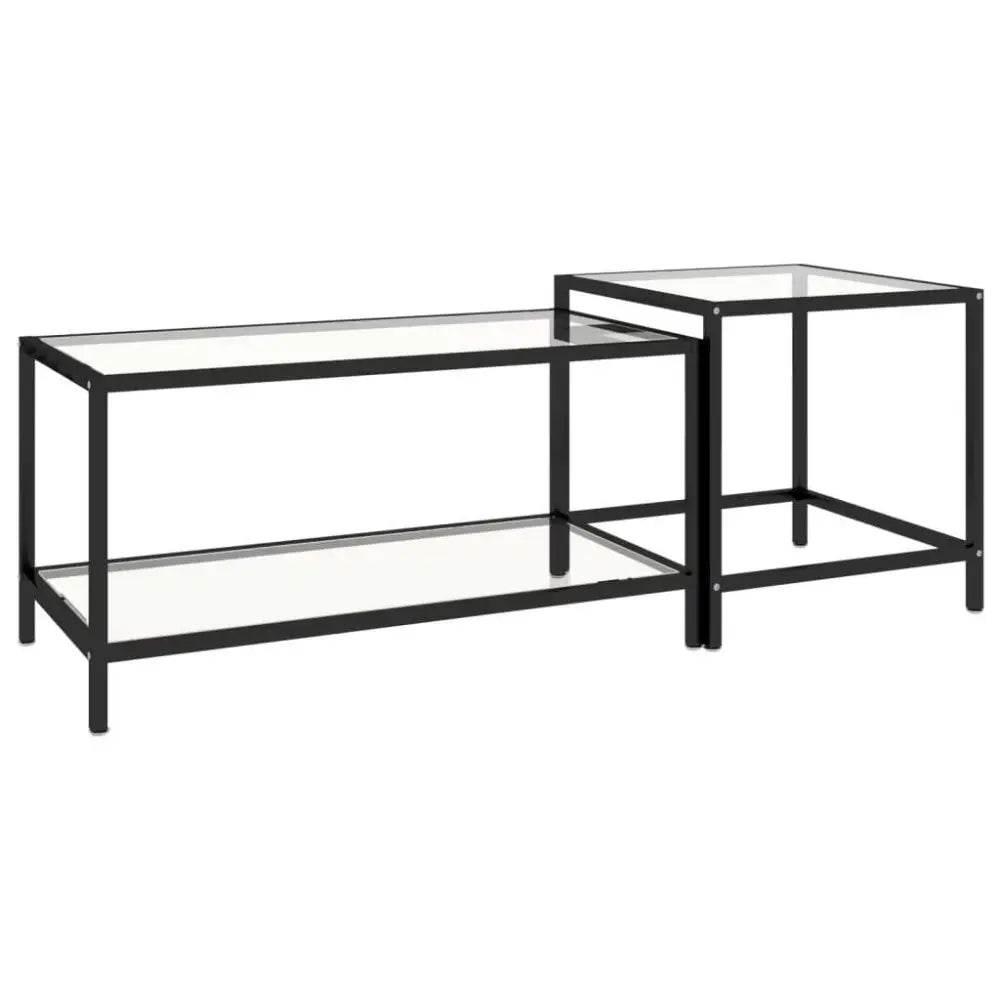 Unleash Style: Black Metal Tempered Glass Tea Table Set! Black Metal and Glass Nesting Coffee Table. - Black Metal and Glass Coffee Table Set - Estalios