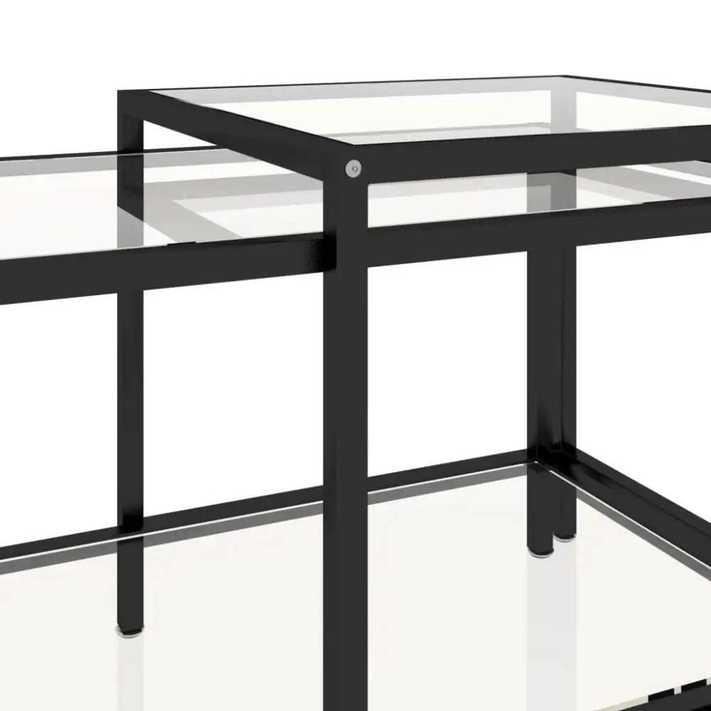 Unleash Style: Black Metal Tempered Glass Tea Table Set! Black Metal and Glass Nesting Coffee Table. - Black Metal and Glass Coffee Table Set - Estalios