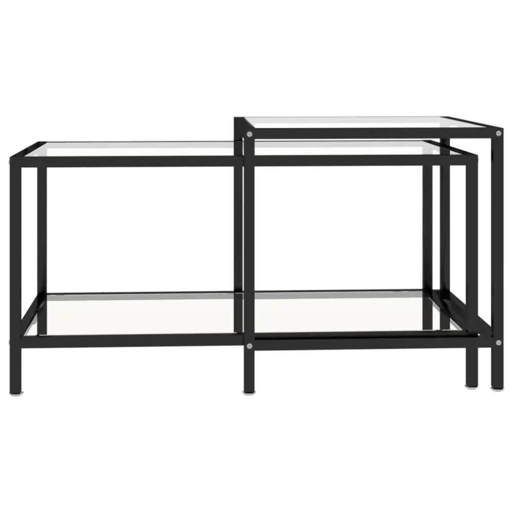 Unleash Style: Black Metal Tempered Glass Tea Table Set! Black Metal and Glass Nesting Coffee Table. - Black Metal and Glass Coffee Table Set - Estalios