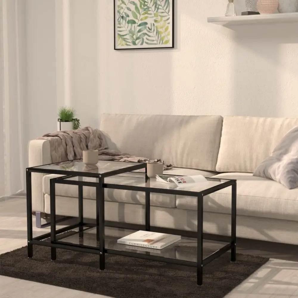 Unleash Style: Black Metal Tempered Glass Tea Table Set! Black Metal and Glass Nesting Coffee Table. - Black Metal and Glass Coffee Table Set - Estalios
