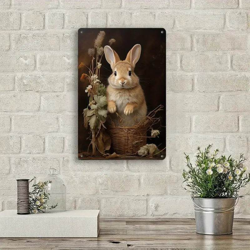 Vintage Bunny Metal Wall Art Iron Easter Bunny Decoration Vintage Farmhouse Style for Home Room Bar Garage Decoration - Estalios