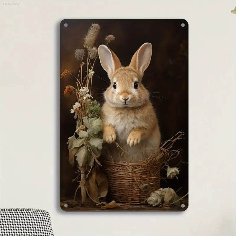Vintage Bunny Metal Wall Art Iron Easter Bunny Decoration Vintage Farmhouse Style for Home Room Bar Garage Decoration - Estalios