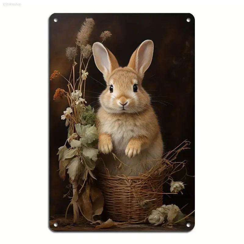 Vintage Bunny Metal Wall Art Iron Easter Bunny Decoration Vintage Farmhouse Style for Home Room Bar Garage Decoration - Estalios