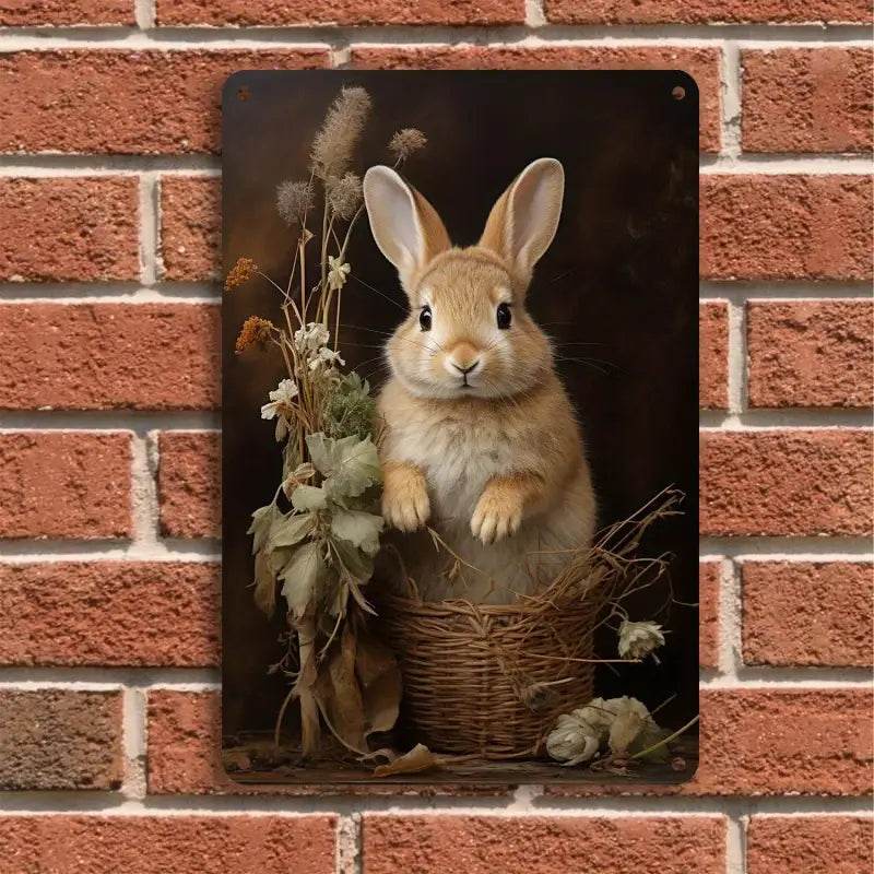Vintage Bunny Metal Wall Art Iron Easter Bunny Decoration Vintage Farmhouse Style for Home Room Bar Garage Decoration - Estalios