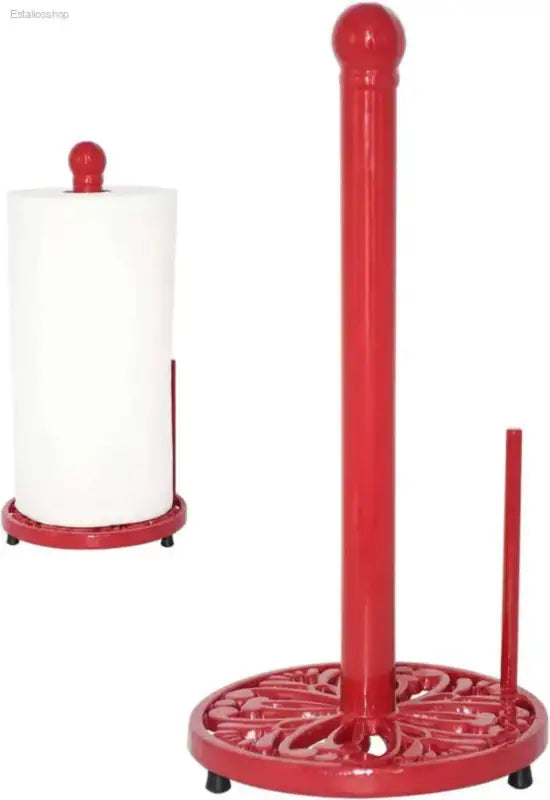 Vintage Red Cast Iron Paper Towel Holder for Kitchen - Estalios