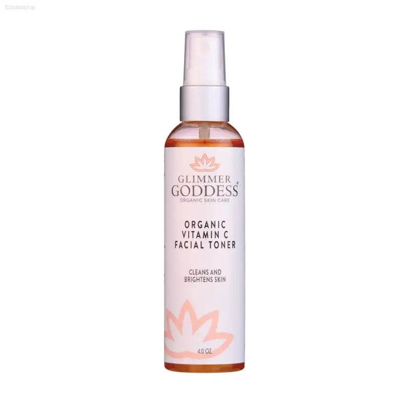 Glimmer Goddess organic vitamin C facial toner in a spray bottle.