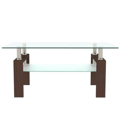 Sleek Fusion Glass-Top Table with Chic Brown Legs - Estalios