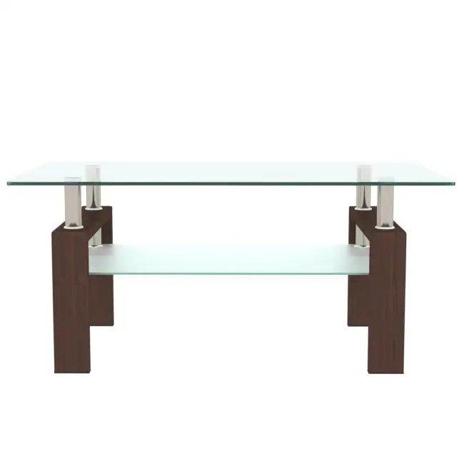 Sleek Fusion Glass-Top Table with Chic Brown Legs - Estalios