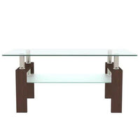 Sleek Fusion Glass-Top Table with Chic Brown Legs - Estalios