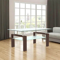 Sleek Fusion Glass-Top Table with Chic Brown Legs - Estalios