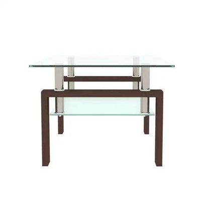 Sleek Fusion Glass-Top Table with Chic Brown Legs - Estalios