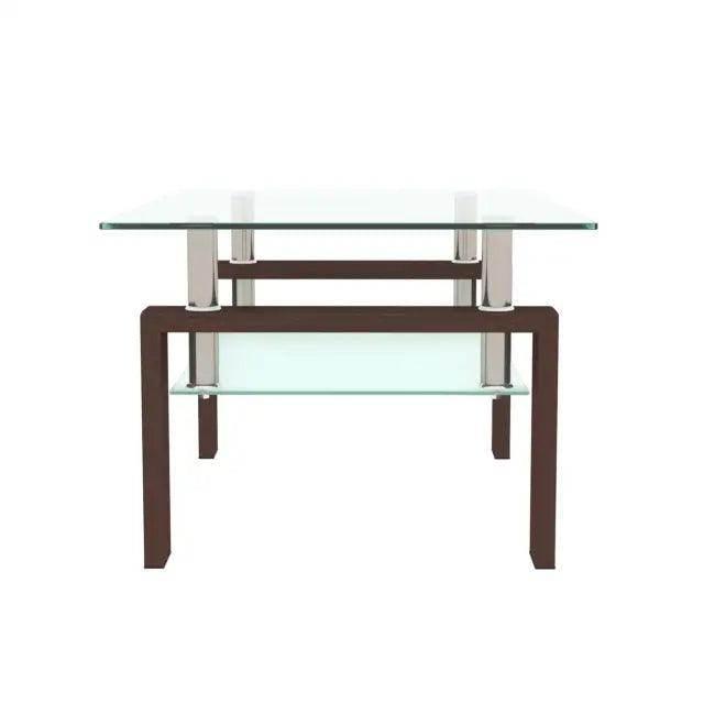 Sleek Fusion Glass-Top Table with Chic Brown Legs - Estalios