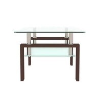 Sleek Fusion Glass-Top Table with Chic Brown Legs - Estalios