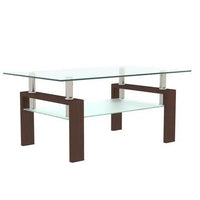 Sleek Fusion Glass-Top Table with Chic Brown Legs - Estalios