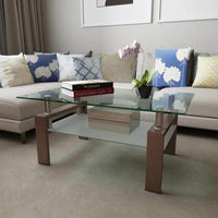Sleek Fusion Glass-Top Table with Chic Brown Legs - Estalios