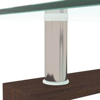 Sleek Fusion Glass-Top Table with Chic Brown Legs - Estalios