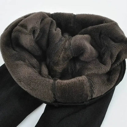 Cozy Fleece-lined black warm winter leggings for women, perfect for chilly days