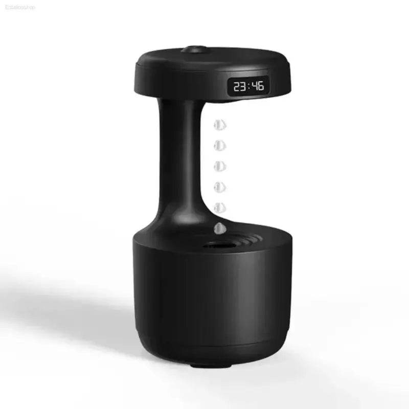 Black gravity lamp with digital clock.