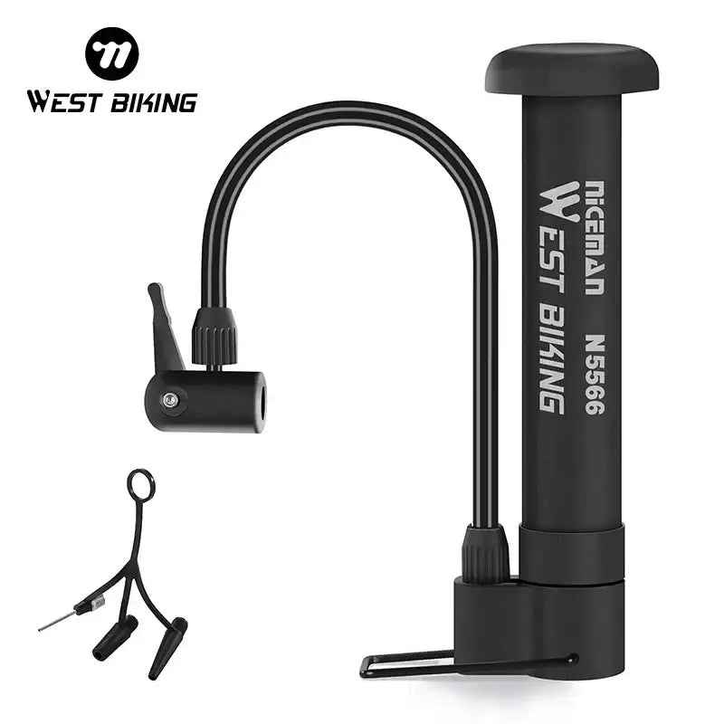 Black West Biking MTB Manual Bike Pump perfect for balloon tires and high psi bike needs