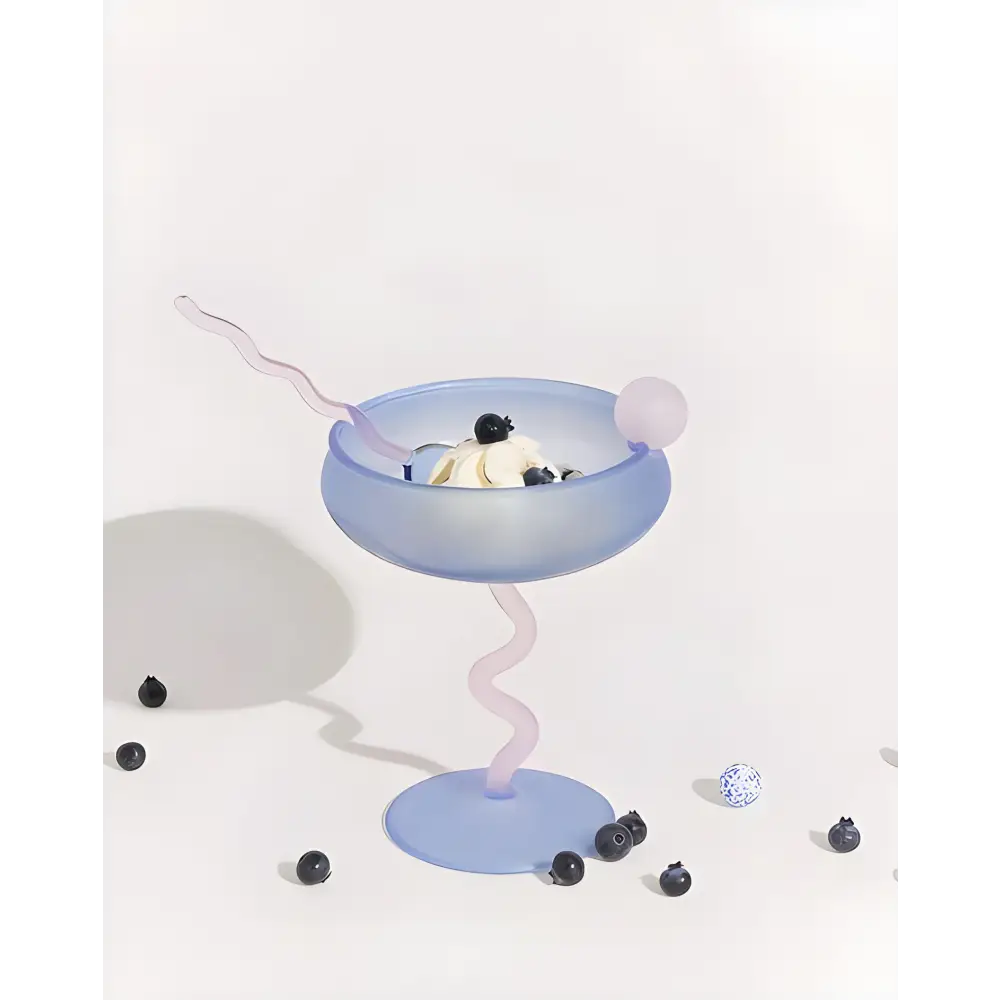 Blue and pink glass dessert dish with blueberries for Whimsical Eclectic Dopamine vibes