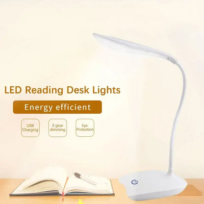 White LED Desk Lamp with Eye Protection, perfect for bright, USB rechargeable lighting