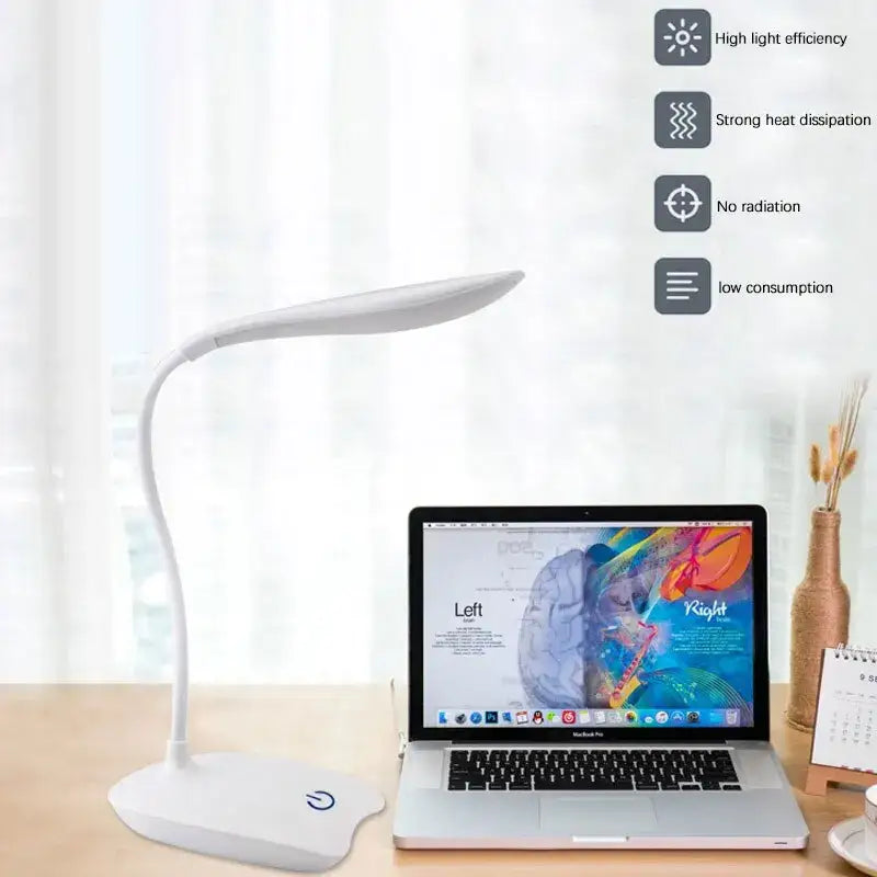 White LED Desk Lamp with Eye Protection, a flexible USB rechargeable LED desktop desk lamp