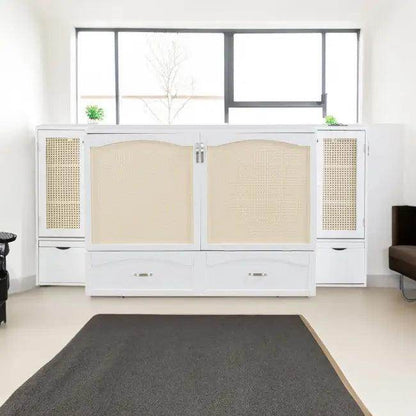 Sleek White Murphy Bed With Smart Storage Solution - Estalios