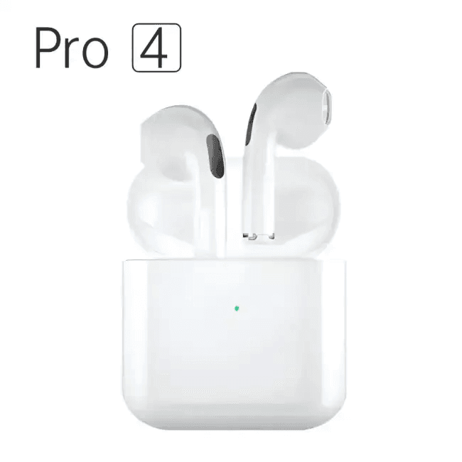 White Pro4 TWS Bluetooth Earbuds with Charging Case - Immersive Sound - Estalios