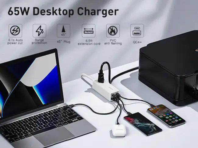White USB Multi-Port Charger Power Strip for Fast Charging - Estalios