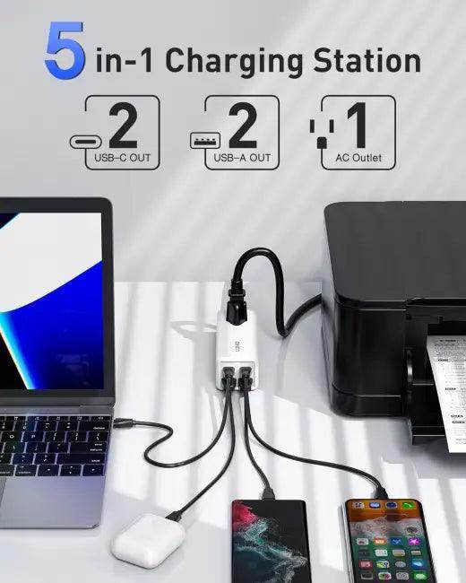 White USB Multi-Port Charger Power Strip for Fast Charging - Estalios