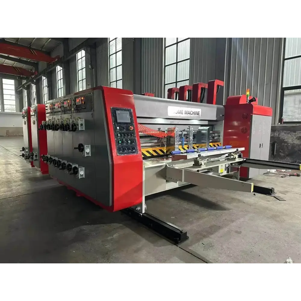 Red and gray industrial machine for 750px height slitting and pizza box decorator