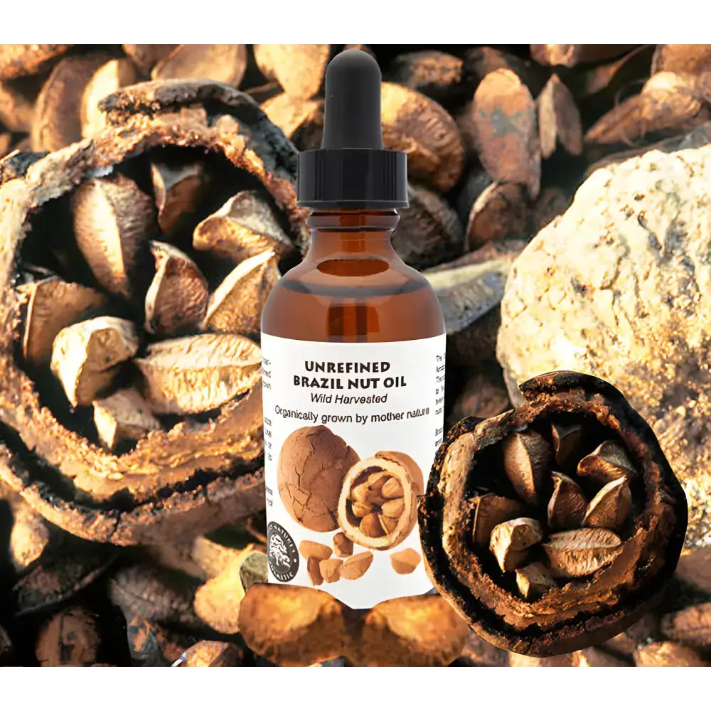 Wild Harvested Brazil Nut Oil in a dropper bottle for pure, organic nourishment