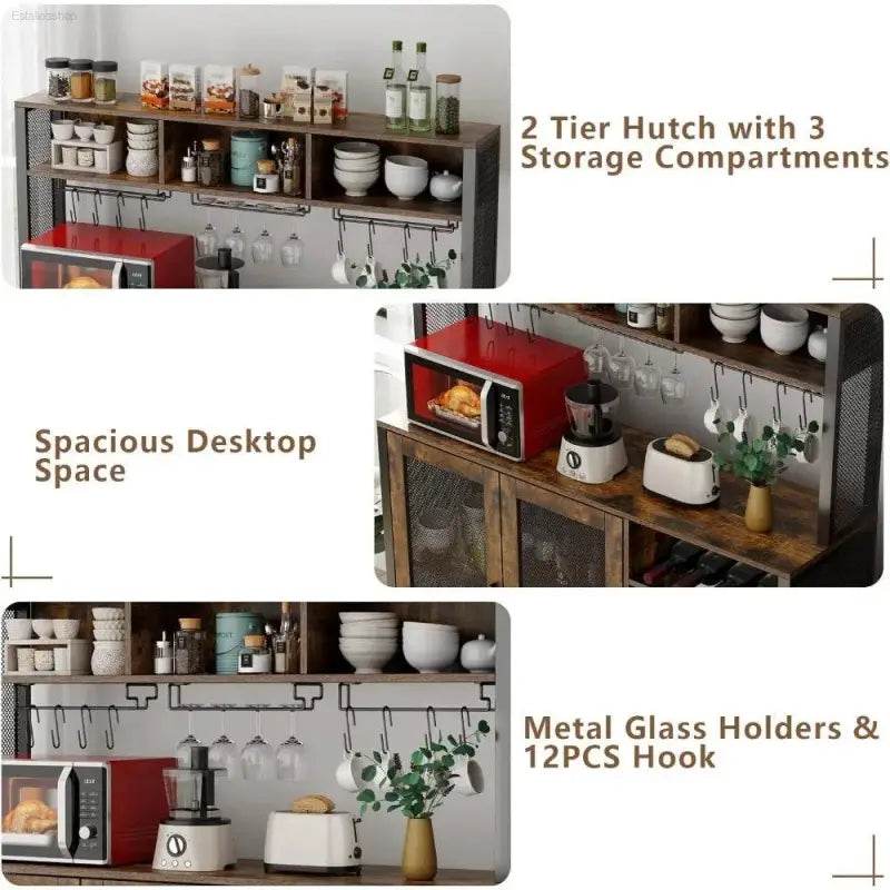 Wine Bar Cabinet with LED Lights and Ample Storage Space - Estalios