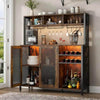 Wine Bar Cabinet with LED Lights and Ample Storage Space - Estalios