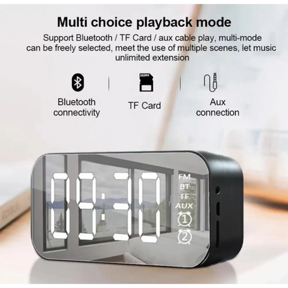 Sleek Mirror-faced Digital Alarm Clock with Wireless Bluetooth and LED Display features