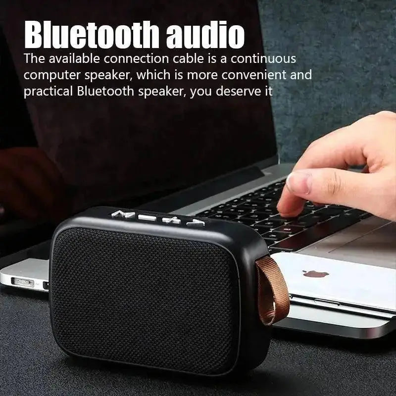 Black Bluetooth speaker with brown strap for the Wireless Soundbar 500mAh Power Blast