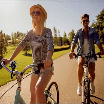 Two people biking with action cameras showcasing Womens Clothing Deals