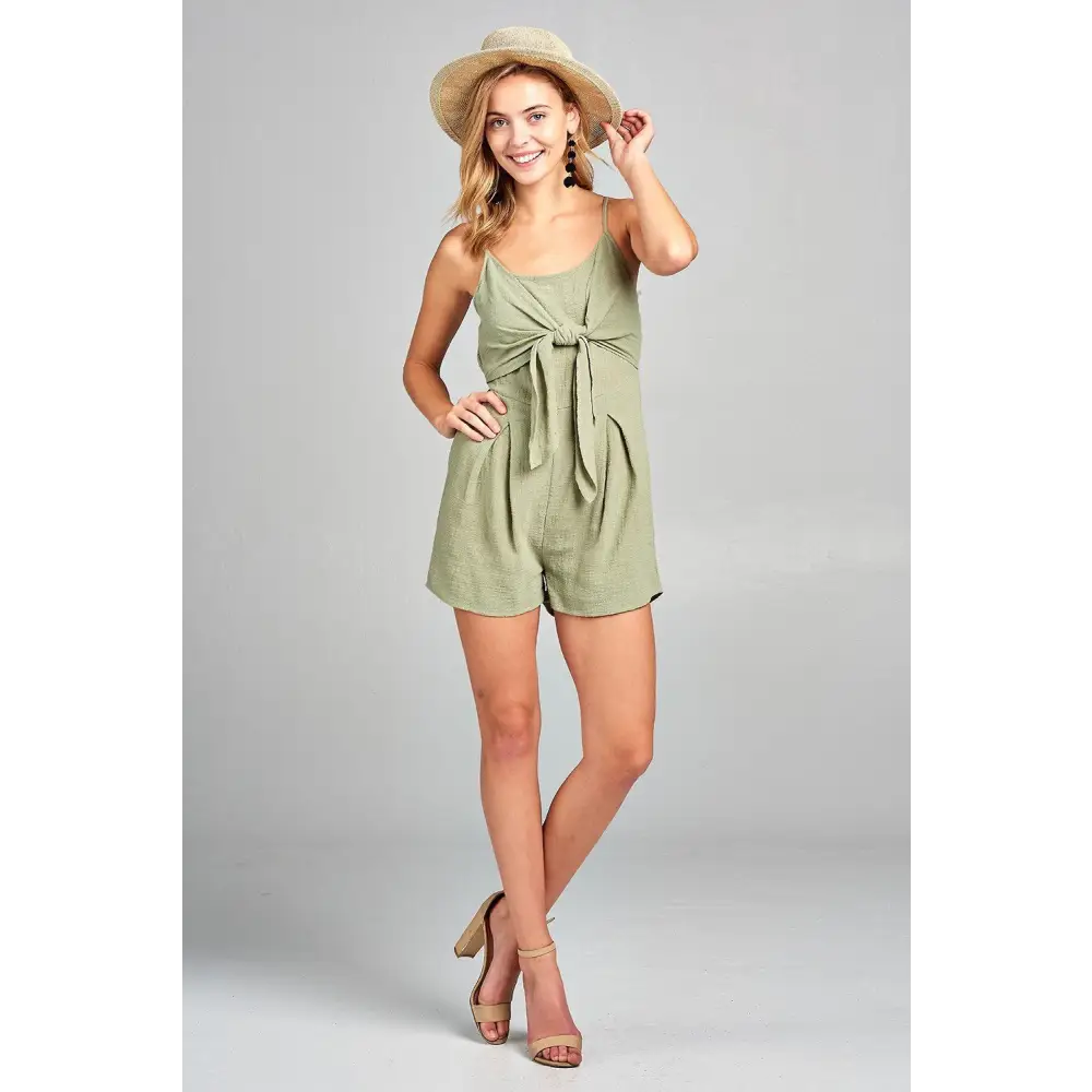 Women’s Front Tie Tank Romper with Open back - Jumpsuits & Rompers