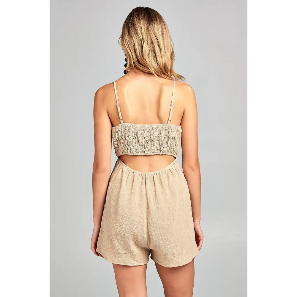 Women’s Front Tie Tank Romper with Open back - Jumpsuits & Rompers