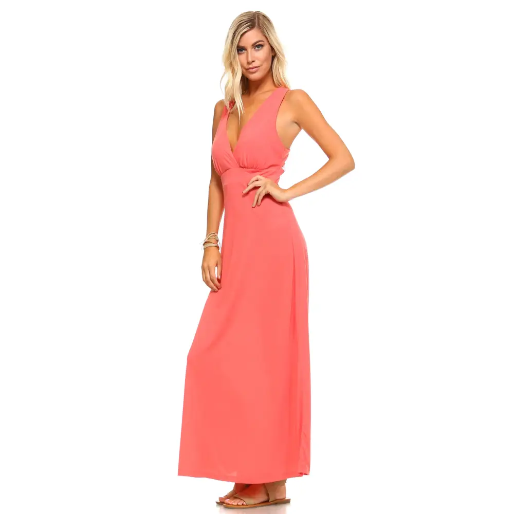 Women’s Halter Maxi Dress with Cross Back Straps - Dresses