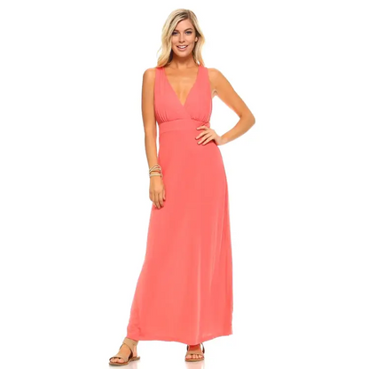 Women’s Halter Maxi Dress with Cross Back Straps - Small / Coral - Dresses