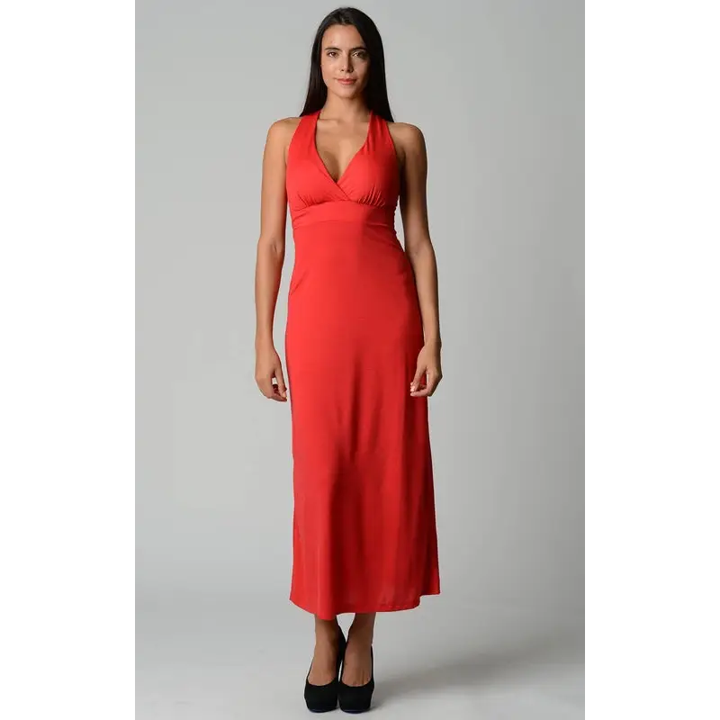 Women’s Halter Maxi Dress with Cross Back Straps - X-Large / Red - Dresses