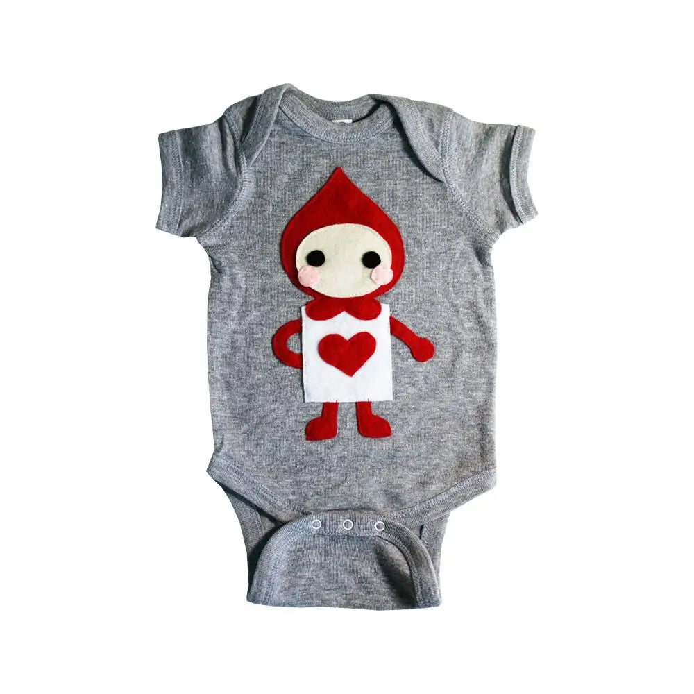 Gray Wonderland Infant onesie featuring a cute red heart from Trump’s Heart design