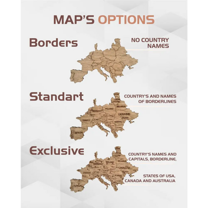 Three wooden map options from Wooden World Map White Rustic Decor collection