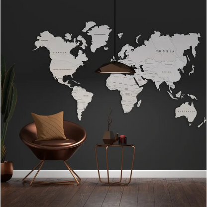 Wooden World Map White Rustic Decor adding charm to any wall with a stylish world map design