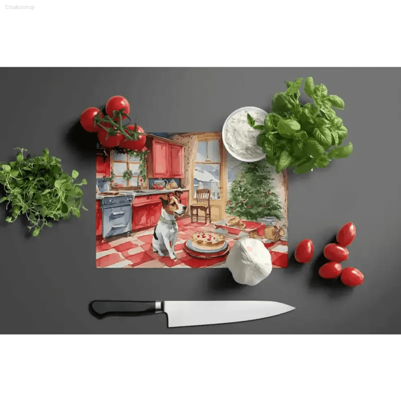 Woofin Good Christmas Cutting Board: Festive Kitchen Fun! Product Description: Deck the Halls and your Kitchen with our Festive Holiday Kitchen Scene Cutting Board! - Estalios