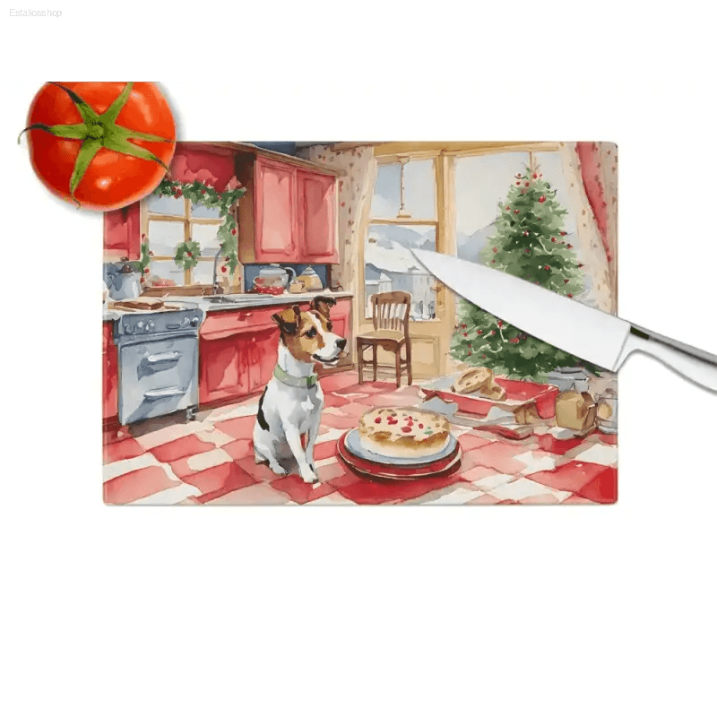 Woofin Good Christmas Cutting Board: Festive Kitchen Fun! Product Description: Deck the Halls and your Kitchen with our Festive Holiday Kitchen Scene Cutting Board! - Estalios